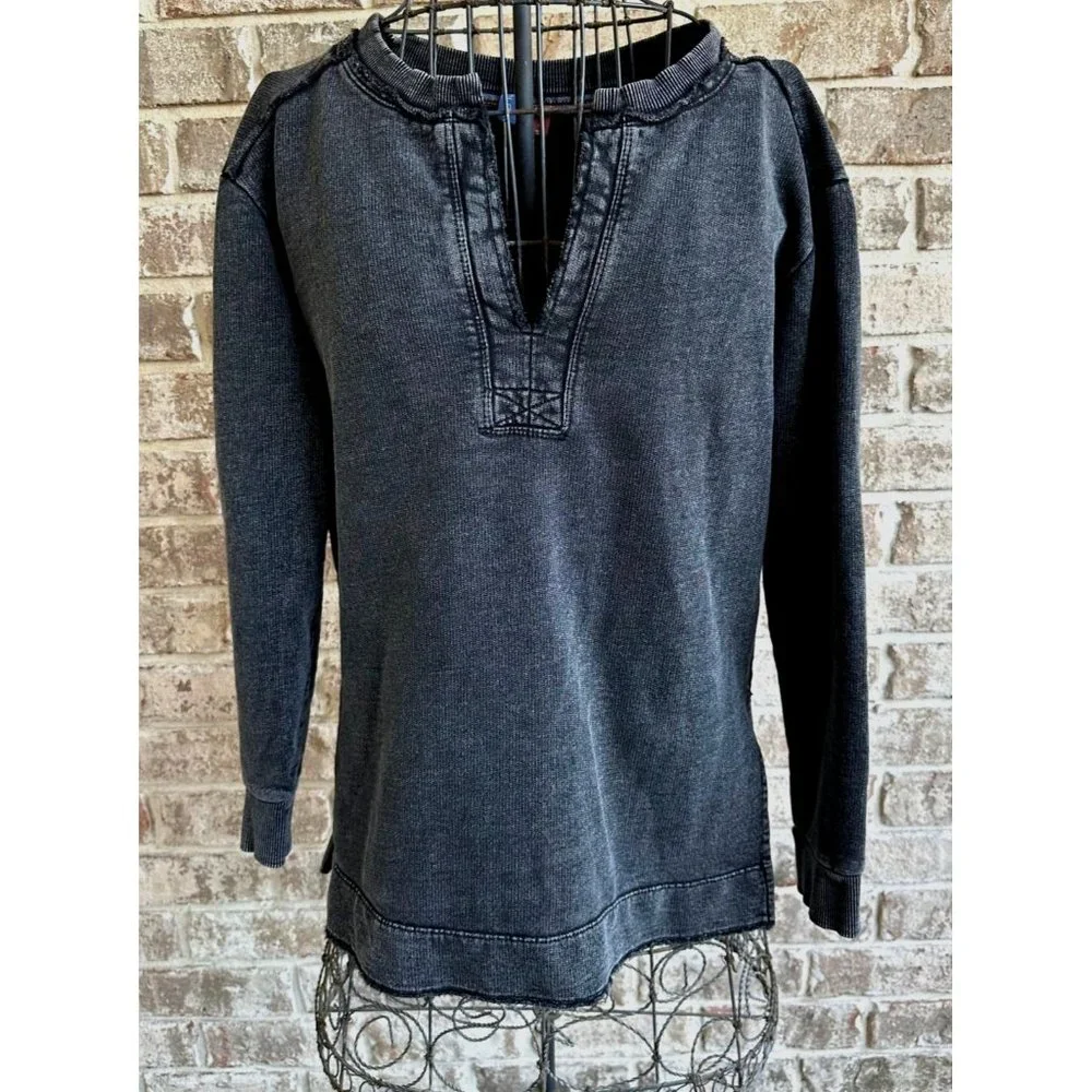 Anthropologie Pilcro Split Back Terry Top XS Extra Small Black Tunic Dis… - Picture 1 of 12